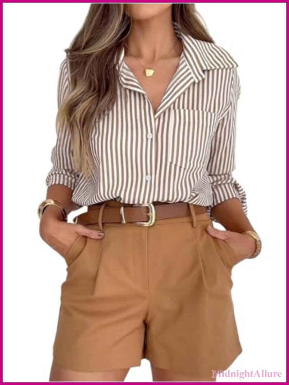Striped Button Down Shirt Long Sleeve Casual Collared Work Blouse with Pocket